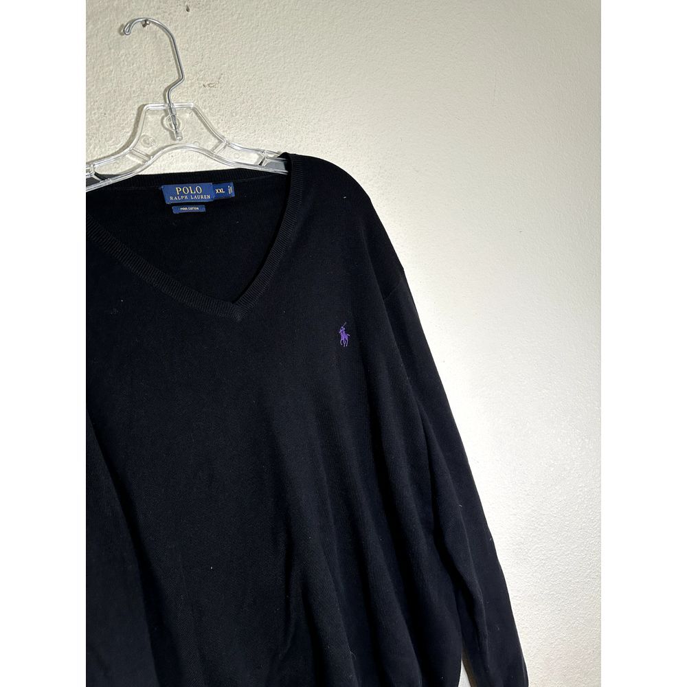POLO Ralph Lauren Jumper Mens XXL Black Pima Cotton V Neck Casual Purple Logo - Picture 4 of 6
